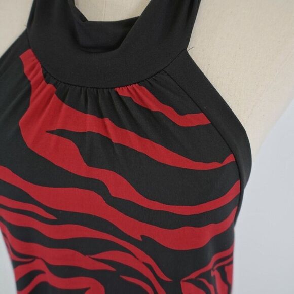 Fleurish Large Red Black Zebra Stripe Halter Top / Mini Dress Polyester Blend - Picture 3 of 7